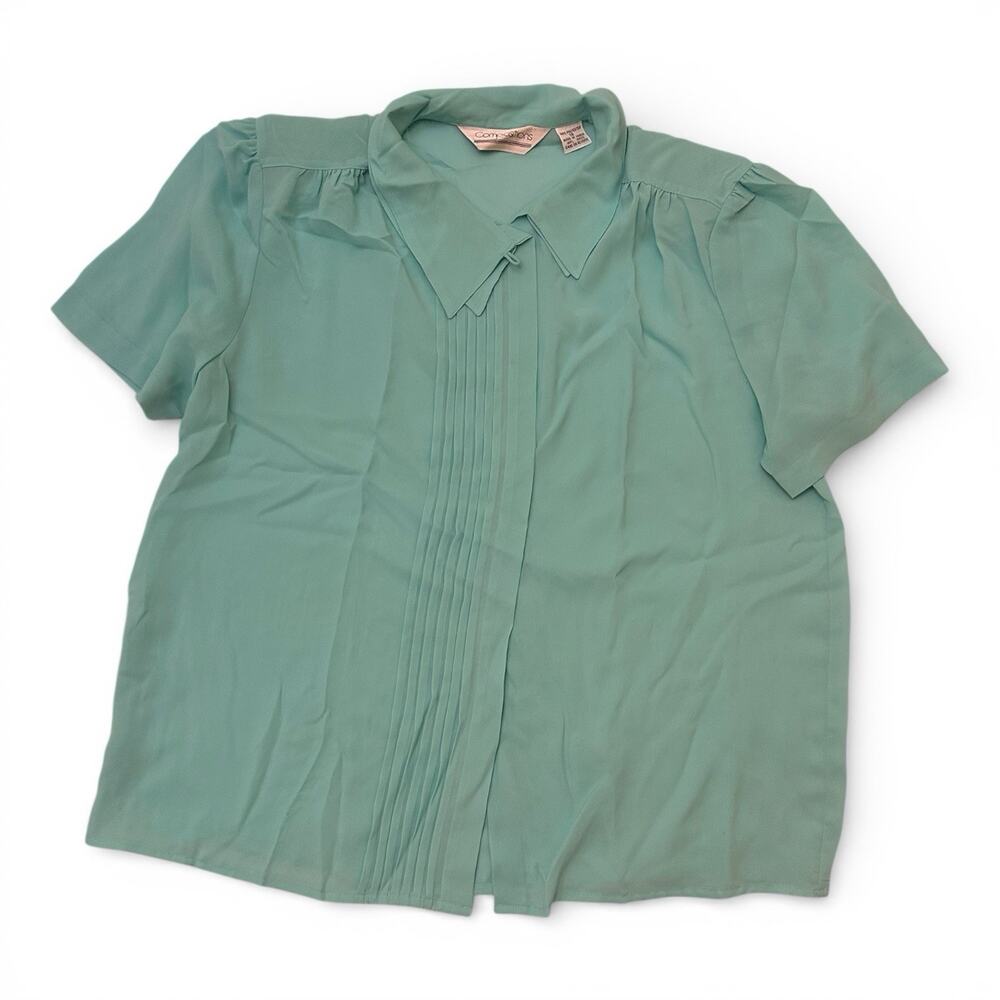 Positions Women’s 18 Pleated Collared Green Blouse Short Sleeve 100% Polyester